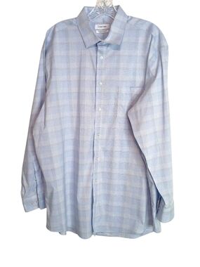 Calvin Klein Light Blue Plaid Long-Sleeve Dress Shirt - Size XL